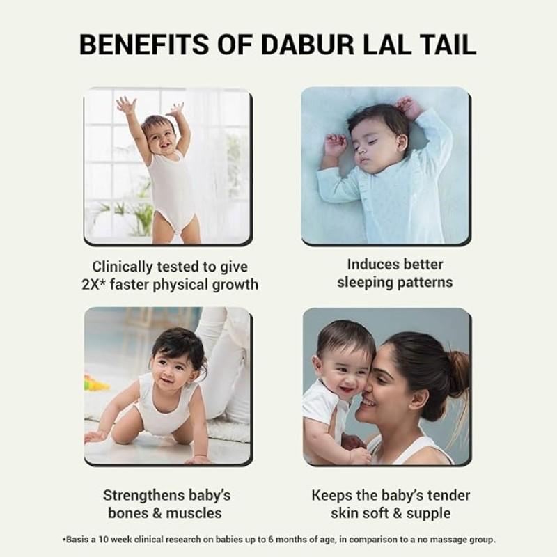 Dabur Lal Tail : Ayurvedic Baby Massage Oil 500Ml|Clinically Tested 2X Faster Physical Growth For Stronger Bones And Muscles