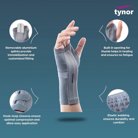 TYNOR Elastic Wrist Splint, Grey, Right, Large, 1 Unit