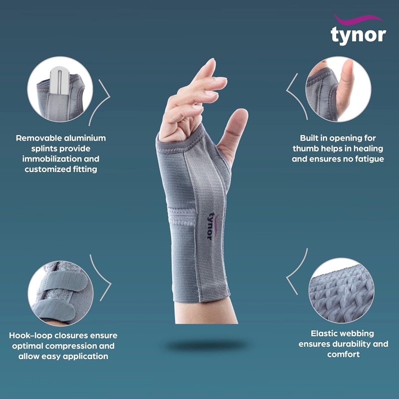 TYNOR Elastic Wrist Splint, Grey, Right, Large, 1 Unit TYNOR Elastic Wrist Splint, Grey, Right, Large, 1 Unit