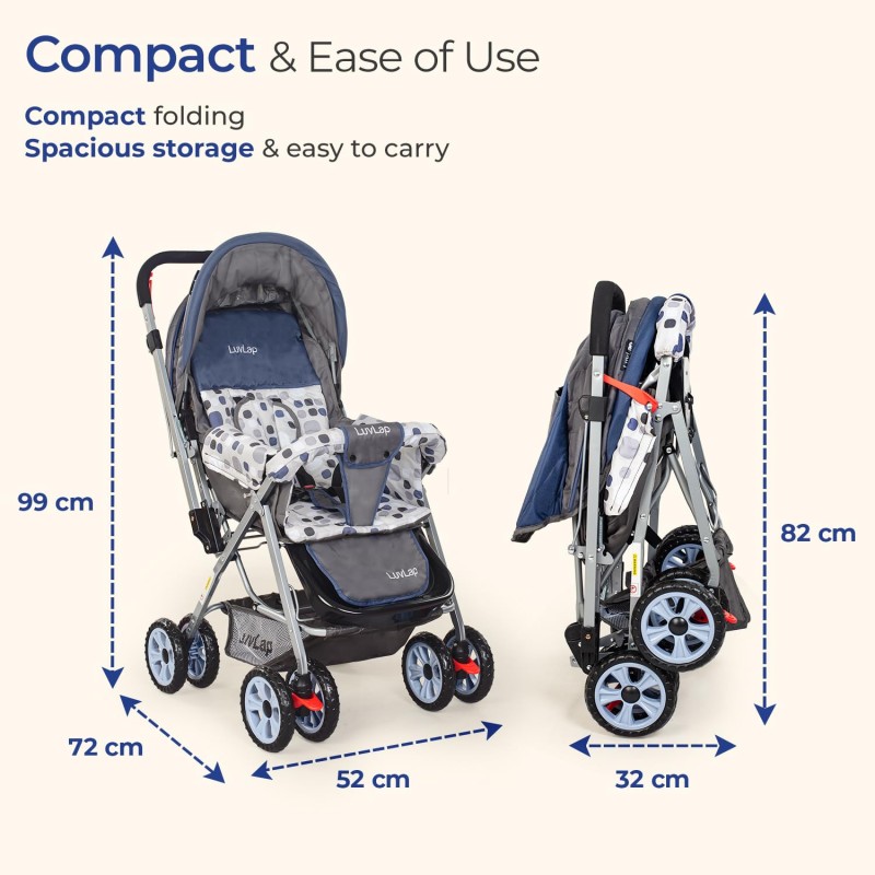 LuvLap Sunshine Baby Stroller/Pram for 0 to 3 Years, New Born/Toddler/Kid, 5 Point Safety Harness, Adjustable backrest, 360� Swivel Wheel, Large Storage Basket, Reversible Handlebar(Navy Blue) LuvLap Sunshine Baby Stroller/Pram for 0 to 3 Years, New Born/Toddler/Kid, 5 Point Safety Harness, Adjustable backrest, 360� Swivel Wheel, Large Storage Basket, Reversible Handlebar(Navy Blue)
