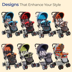 LuvLap Sunshine Baby Stroller/Pram for 0 to 3 Years, New Born/Toddler/Kid, 5 Point Safety Harness, Adjustable backrest, 360° Swivel Wheel, Large Storage Basket, Reversible Handlebar(Navy Blue)