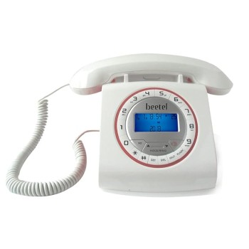 Beetel M73 Caller ID Corded Landline Phone with 16 Digit LCD Display, Retro Design, Alphanumeric Keypad, 2-Way Speaker Phone, Adjustable Ringing (White & Red)(M73)