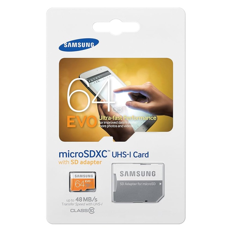 Samsung MB-MP64DAEU 64GB, MicroSDXC EVO"48 MB/s, Orange, White,