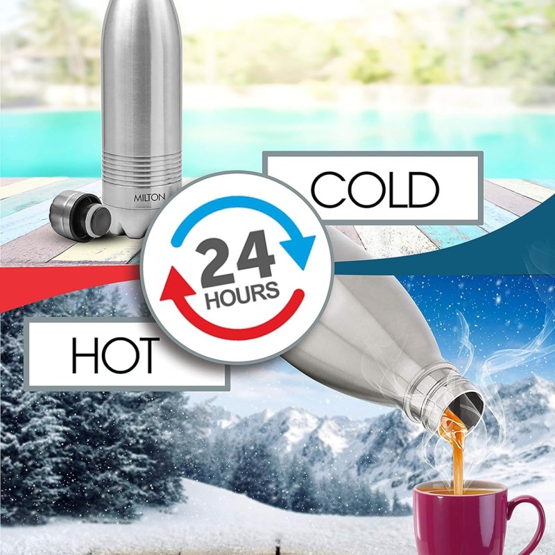 Milton Duo DLX 1000 Thermosteel 24 Hours Hot and Cold Water Bottle, 1 Litre, Silver Milton Duo DLX 1000 Thermosteel 24 Hours Hot and Cold Water Bottle, 1 Litre, Silver