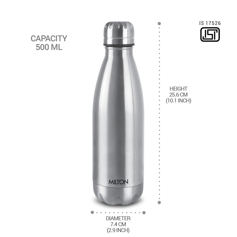 Duo DLX 500 Thermosteel Water Bottle 500 ml, 24 Hr Hot and Cold I Leak Proof Lid, ISI Certified I Vacuum Insulated I for Office, Gym, School I Silver Duo DLX 500 Thermosteel Water Bottle 500 ml, 24 Hr Hot and Cold I Leak Proof Lid, ISI Certified I Vacuum Insulated I for Office, Gym, School I Silver