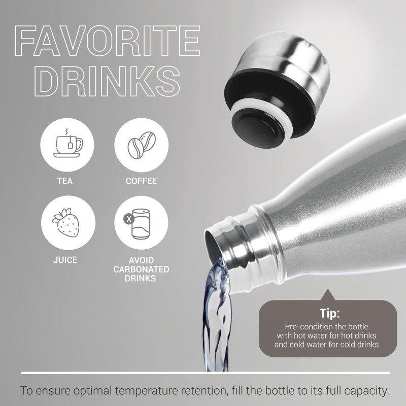 Duo DLX 500 Thermosteel Water Bottle 500 ml, 24 Hr Hot and Cold I Leak Proof Lid, ISI Certified I Vacuum Insulated I for Office, Gym, School I Silver Duo DLX 500 Thermosteel Water Bottle 500 ml, 24 Hr Hot and Cold I Leak Proof Lid, ISI Certified I Vacuum Insulated I for Office, Gym, School I Silver