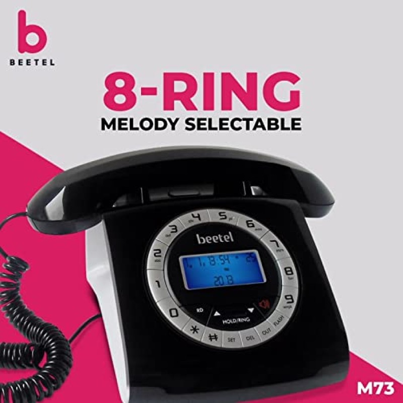 Beetel M73 Caller Id Corded Landline Phone with 16 Digit LCD Display, Retro Design, Alphanumeric Keypad, 2-Way Speaker Phone, Adjustable Ringer Volume (Black & White)(M73) Beetel M73 Caller Id Corded Landline Phone with 16 Digit LCD Display, Retro Design, Alphanumeric Keypad, 2-Way Speaker Phone, Adjustable Ringer Volume (Black & White)(M73)