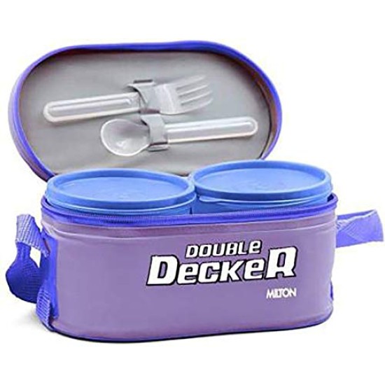 MILTON Double Decker Plastic Lunch Box with Insulated Jacket, 3 Containers (450 ml, 280 ml, 280 ml), Microwavable & Leak-Proof Tiffin for Office, School, College, Purple