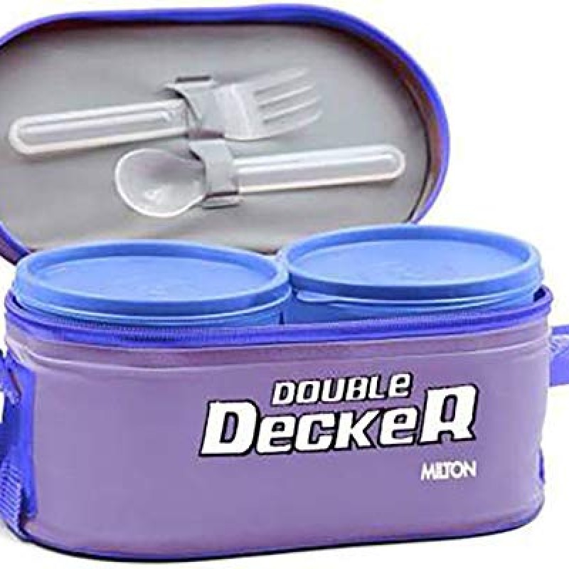 MILTON Double Decker Plastic Lunch Box with Insulated Jacket, 3 Containers (450 ml, 280 ml, 280 ml), Microwavable & Leak-Proof Tiffin for Office, School, College, Purple MILTON Double Decker Plastic Lunch Box with Insulated Jacket, 3 Containers (450 ml, 280 ml, 280 ml), Microwavable & Leak-Proof Tiffin for Office, School, College, Purple