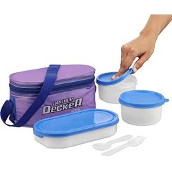 MILTON Double Decker Plastic Lunch Box with Insulated Jacket, 3 Containers (450 ml, 280 ml, 280 ml), Microwavable & Leak-Proof Tiffin for Office, School, College, Purple