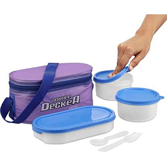 MILTON Double Decker Plastic Lunch Box with Insulated Jacket, 3 Containers (450 ml, 280 ml, 280 ml), Microwavable & Leak-Proof Tiffin for Office, School, College, Purple