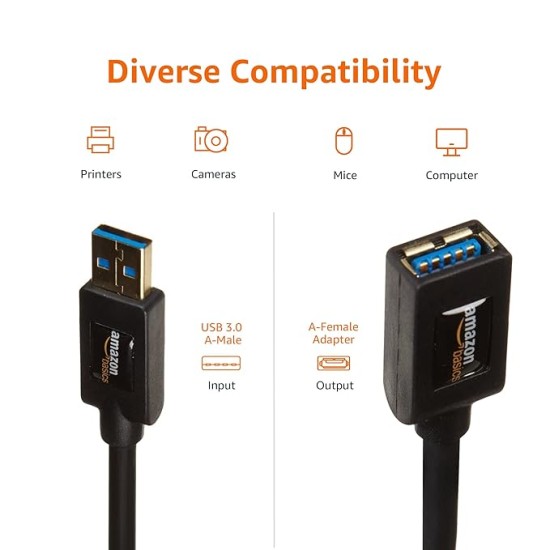USB-A 3.0 Extension Cable, 4.8Gbps High-Speed, Male to Female Gold-Plated Connectors, 6.5 Foot, Black USB-A 3.0 Extension Cable, 4.8Gbps High-Speed, Male to Female Gold-Plated Connectors, 6.5 Foot, Black