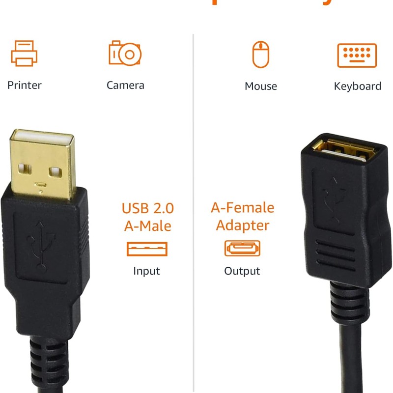 (Refurbished) Amazon Basics USB-A 2.0 Extension Cable, Male to Female, 480Mbps Transfer Speed, 6.5 Foot, Black