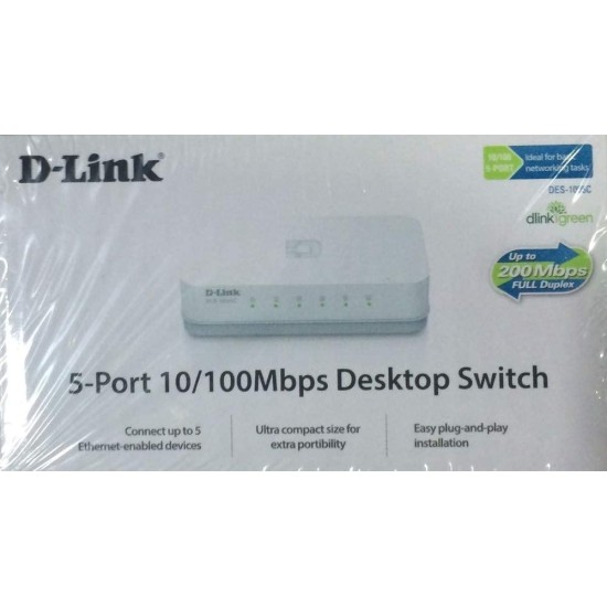 D-Link DES-1005C 5-Port 10/100 Mbps Unmanaged Switch, white