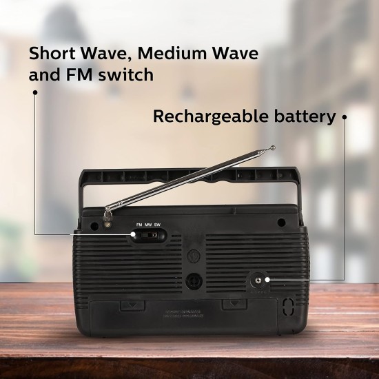 Philips Radio DL225/94 with MW/SW/FM Bands,450mW RMS Sound output Battery:3xR20 battery and 4.5V DC Socket1