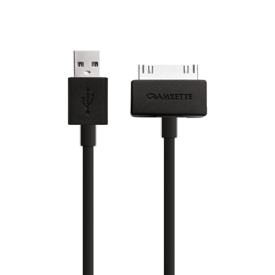 Amkette 30 Pin to USB Charging & Data Sync Cable for iPhone 3G/3GS/4/4s/iPad 1/2/3, iPod Nano 5th/6th Gen and iPod Touch 3rd/4th Gen -1.5m (Black)