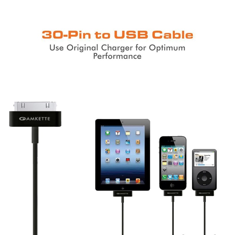 Amkette 30 Pin to USB Charging & Data Sync Cable for iPhone 3G/3GS/4/4s/iPad 1/2/3, iPod Nano 5th/6th Gen and iPod Touch 3rd/4th Gen -1.5m (Black) Amkette 30 Pin to USB Charging & Data Sync Cable for iPhone 3G/3GS/4/4s/iPad 1/2/3, iPod Nano 5th/6th Gen and iPod Touch 3rd/4th Gen -1.5m (Black)