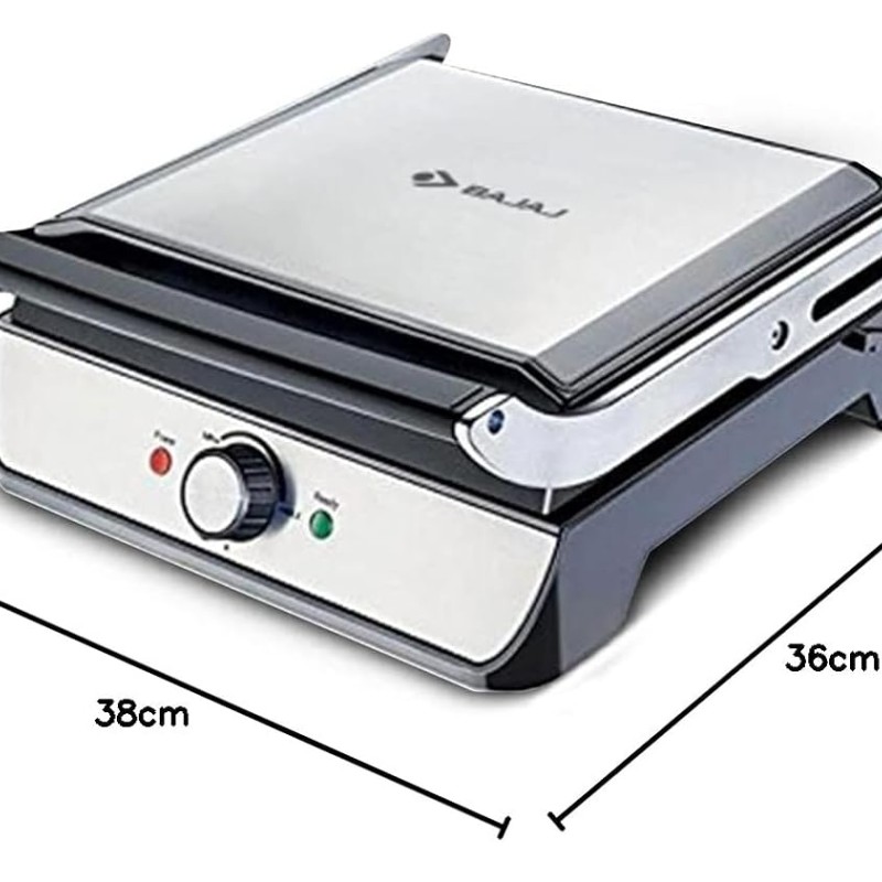 Bajaj Majesty Grill Ultra 2000W 4-Slice Grill Sandwich Maker | 180 Open Grill | Adjustable Hinge and Temperature Control | Non-Stick Coated Plate | Drip Oil Collector | 2-Yr Warranty by Bajaj | Black