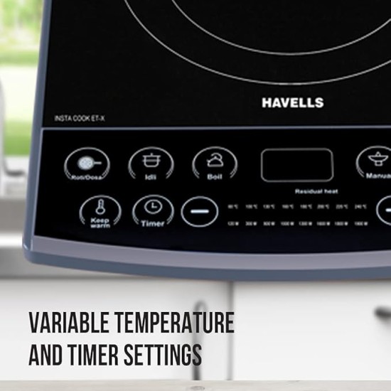 Havells Induction Cooktop (Electric Stove) Et-X Ceramic Plate |1900W | Indian Menu Option | Voltage Surge Protector | Auto Shutoff | Over Heat Protection | 2 Years Coil Manufacturing Warranty (Gray)