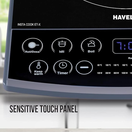 Havells Induction Cooktop (Electric Stove) Et-X Ceramic Plate |1900W | Indian Menu Option | Voltage Surge Protector | Auto Shutoff | Over Heat Protection | 2 Years Coil Manufacturing Warranty (Gray)