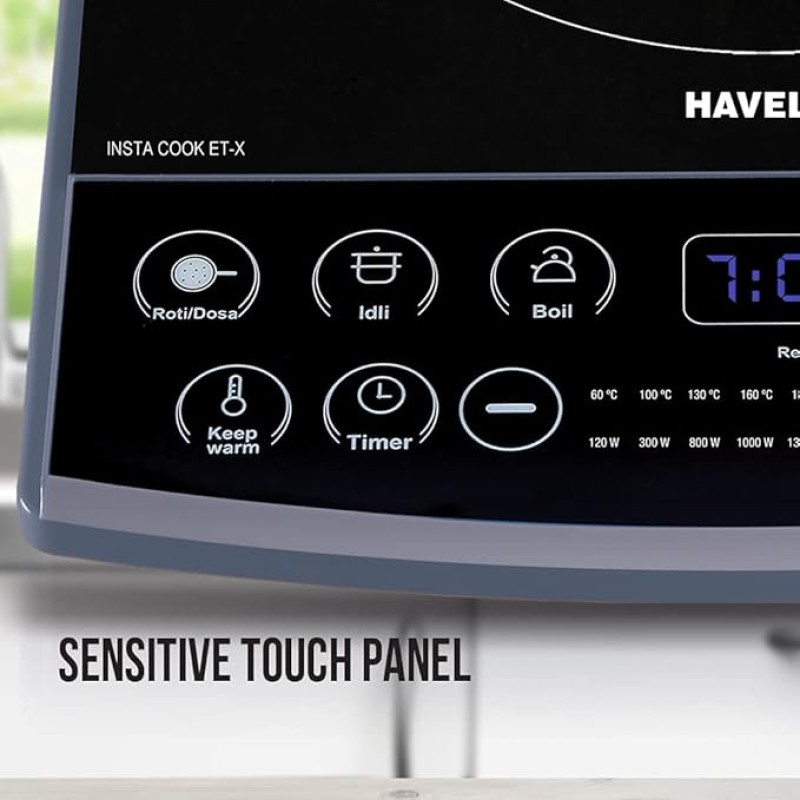 Havells Induction Cooktop (Electric Stove) Et-X Ceramic Plate |1900W | Indian Menu Option | Voltage Surge Protector | Auto Shutoff | Over Heat Protection | 2 Years Coil Manufacturing Warranty (Gray) Havells Induction Cooktop (Electric Stove) Et-X Ceramic Plate |1900W | Indian Menu Option | Voltage Surge Protector | Auto Shutoff | Over Heat Protection | 2 Years Coil Manufacturing Warranty (Gray)