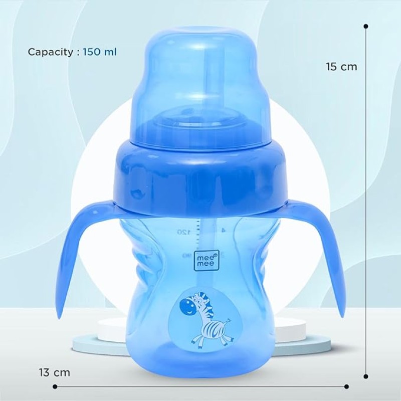 Mee Mee Anti Spill, Interchangeable Sipper/Sippy Cup 150ml with Soft Silicone Spout and Straw BPA Free, 6m+ (Blue)