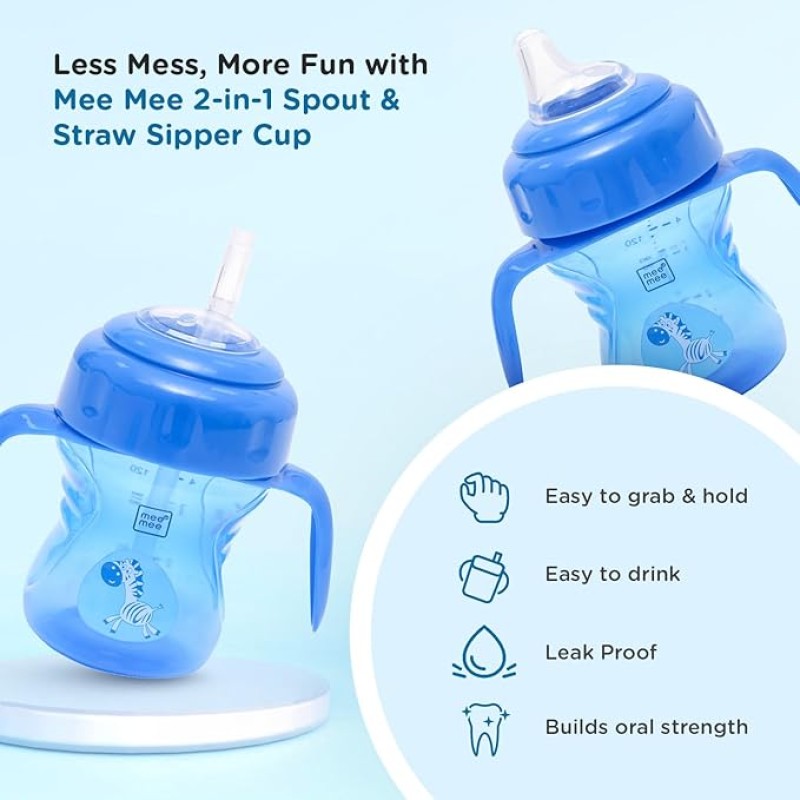 Mee Mee Anti Spill, Interchangeable Sipper/Sippy Cup 150ml with Soft Silicone Spout and Straw BPA Free, 6m+ (Blue)