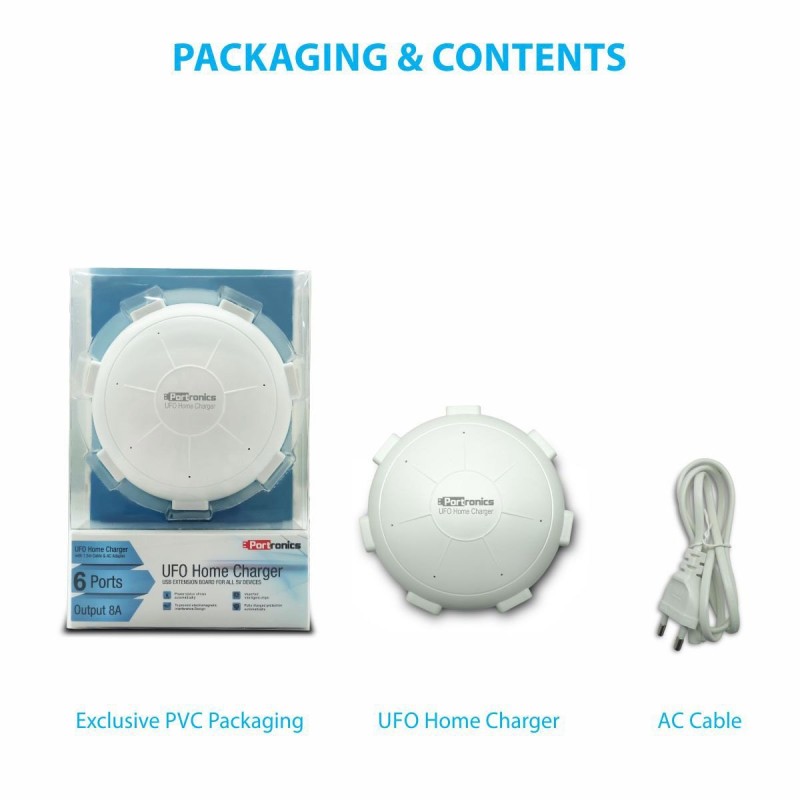 (Refurbished) Portronics POR 343 UFO USB Home Charger 6 Ports 8A Charging Station for Smartphones and Tablets - White (Refurbished) Portronics POR 343 UFO USB Home Charger 6 Ports 8A Charging Station for Smartphones and Tablets - White