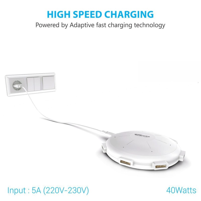 (Refurbished) Portronics POR 343 UFO USB Home Charger 6 Ports 8A Charging Station for Smartphones and Tablets - White (Refurbished) Portronics POR 343 UFO USB Home Charger 6 Ports 8A Charging Station for Smartphones and Tablets - White