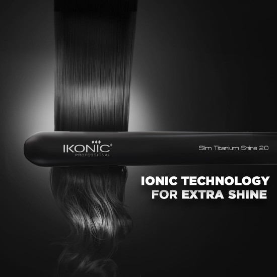 Ikonic Slim Titanium Shine Hair Starightener, Black| Professional PTC and Dual Titanium Plates| Advanced Heat Technology