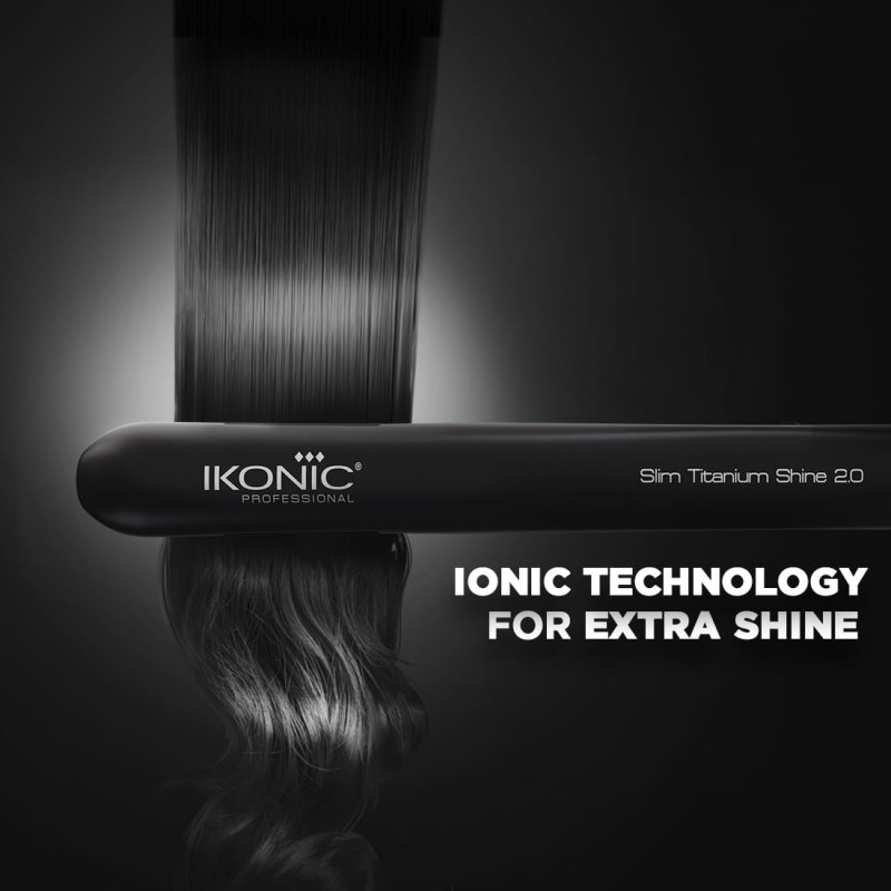 Ikonic Slim Titanium Shine Hair Starightener, Black| Professional PTC and Dual Titanium Plates| Advanced Heat Technology Ikonic Slim Titanium Shine Hair Starightener, Black| Professional PTC and Dual Titanium Plates| Advanced Heat Technology