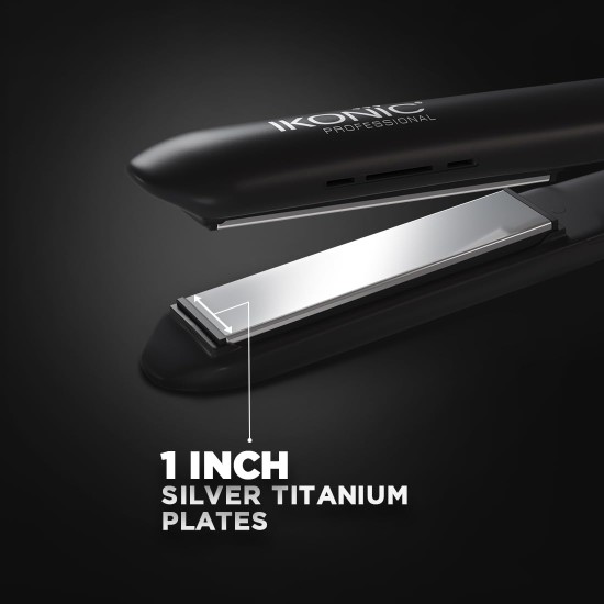 Ikonic Slim Titanium Shine Hair Starightener, Black| Professional PTC and Dual Titanium Plates| Advanced Heat Technology