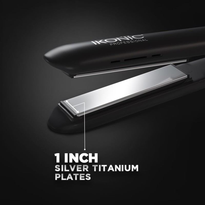 Ikonic Slim Titanium Shine Hair Starightener, Black| Professional PTC and Dual Titanium Plates| Advanced Heat Technology Ikonic Slim Titanium Shine Hair Starightener, Black| Professional PTC and Dual Titanium Plates| Advanced Heat Technology