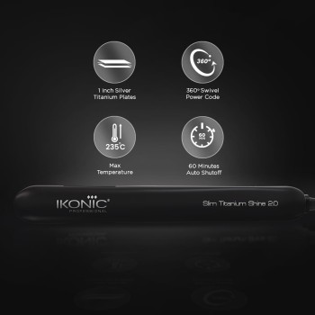 Ikonic Slim Titanium Shine Hair Starightener, Black| Professional PTC and Dual Titanium Plates| Advanced Heat Technology Ikonic Slim Titanium Shine Hair Starightener, Black| Professional PTC and Dual Titanium Plates| Advanced Heat Technology