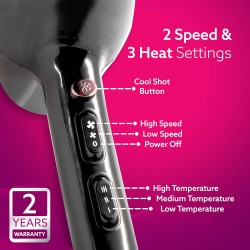 AGARO HD-1150 2000 Watts Professional Hair Dryer with Concentrator, Diffuser & Cool Shot Button- Black