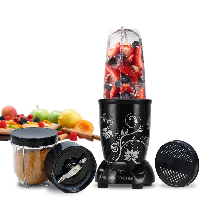 Wonderchef Nutri-blend 500W Juicer Mixer Grinder | Smoothie Maker Blender | 22,000 RPM Full Copper Motor | 2 Unbreakable Jars | Free Recipe Book by Chef Sanjeev Kapoor | 2 Year Warranty | Black Wonderchef Nutri-blend 500W Juicer Mixer Grinder | Smoothie Maker Blender | 22,000 RPM Full Copper Motor | 2 Unbreakable Jars | Free Recipe Book by Chef Sanjeev Kapoor | 2 Year Warranty | Black