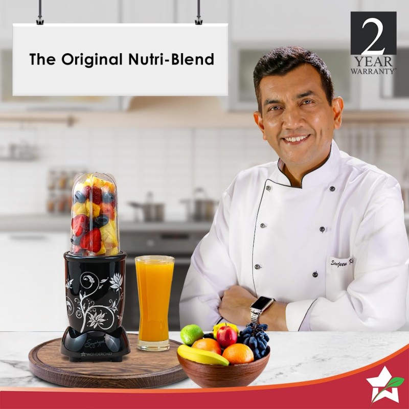 Wonderchef Nutri-blend 500W Juicer Mixer Grinder | Smoothie Maker Blender | 22,000 RPM Full Copper Motor | 2 Unbreakable Jars | Free Recipe Book by Chef Sanjeev Kapoor | 2 Year Warranty | Black Wonderchef Nutri-blend 500W Juicer Mixer Grinder | Smoothie Maker Blender | 22,000 RPM Full Copper Motor | 2 Unbreakable Jars | Free Recipe Book by Chef Sanjeev Kapoor | 2 Year Warranty | Black