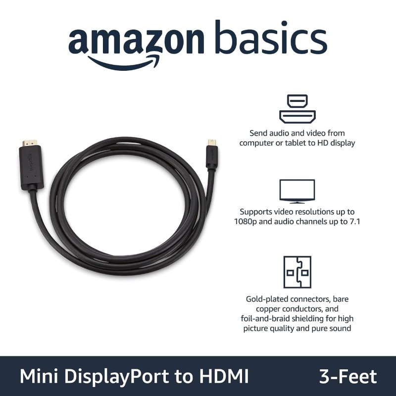 Amazon Basics AmazonBasics Mini DisplayPort to HDMI Cable-3 Feet,Black