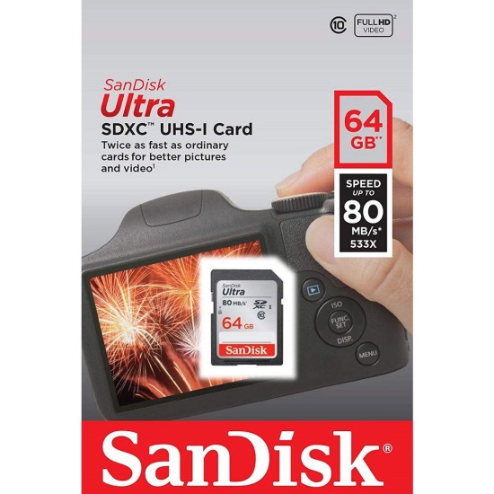 SanDisk Ultra 64GB Class 10 UHS-I SDXC Memory Card (SDSDUNC-064G-GN6IN) (80 MB/s)