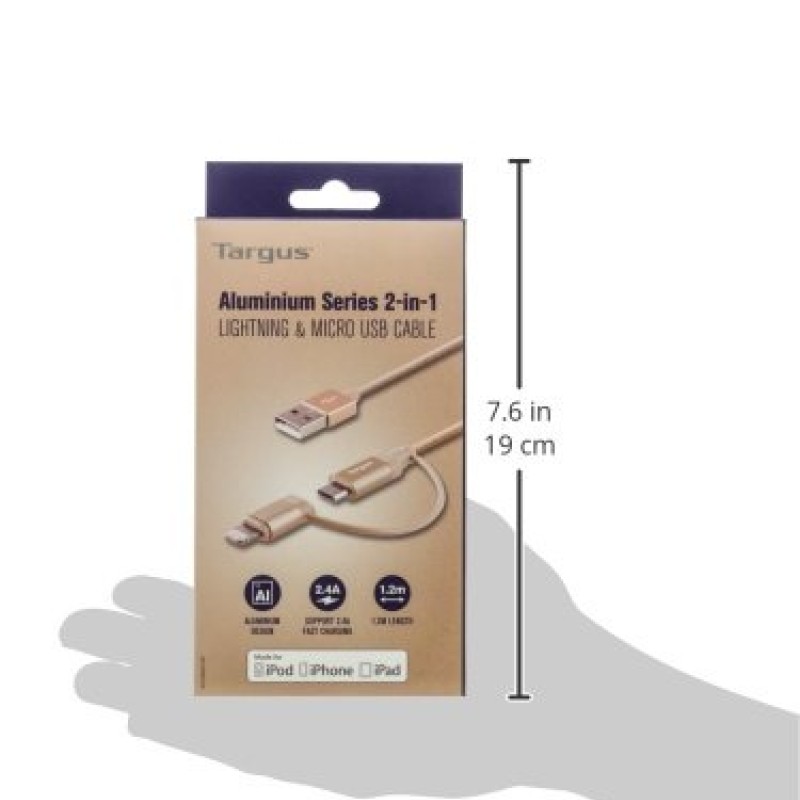 Targus ACC99507AP ALU Series 2-in-1 Lightning and Micro USB Cable (Gold) Targus ACC99507AP ALU Series 2-in-1 Lightning and Micro USB Cable (Gold)