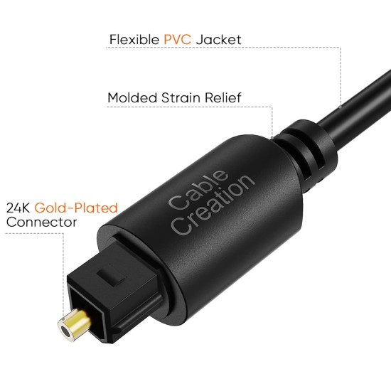 CableCreation Optical Audio Cable, 3FT Digital Fiber Optic Toslink Cable with Gold Plated for Home Theater, Sound Bar, TV, PS4, Xbox, VD/CD Player,Blu-ray Players,Game Console& More,Black 0.9M