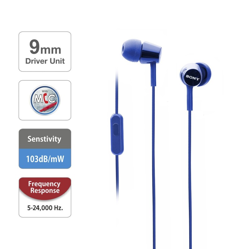 Sony MDR-EX150AP Wired In Ear Headphone with Mic (Blue) Sony MDR-EX150AP Wired In Ear Headphone with Mic (Blue)