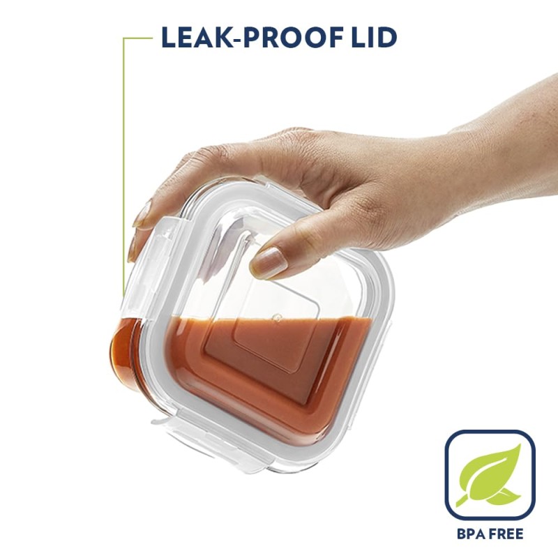 Borosil Klip n Store Lunchbox with Bag | Set of 2 (320ml Each), Square | Borosilicate Glass, Horizontal | Microwave & Dishwasher Safe, Leakproof | Tiffin for Office/School/College | Blue, Transparent Borosil Klip n Store Lunchbox with Bag | Set of 2 (320ml Each), Square | Borosilicate Glass, Horizontal | Microwave & Dishwasher Safe, Leakproof | Tiffin for Office/School/College | Blue, Transparent