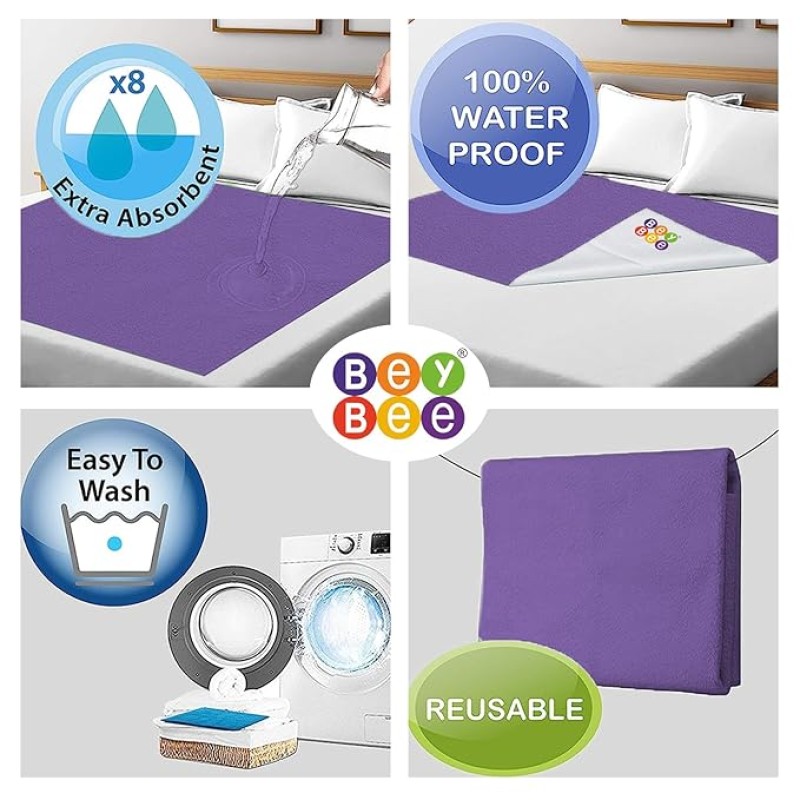 BeyBee Cotton Waterproof Quick Dry Sheet for Baby| Bed Pad Anti-Piling Fleece Extra Absorbent Washable Matress Protector| Baby Bed Protector Sheet for Toddler Children, Large Size, 140X100Cm, Voilet BeyBee Cotton Waterproof Quick Dry Sheet for Baby| Bed Pad Anti-Piling Fleece Extra Absorbent Washable Matress Protector| Baby Bed Protector Sheet for Toddler Children, Large Size, 140X100Cm, Voilet