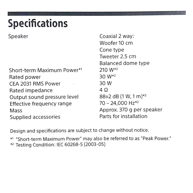 Sony Car Speaker XS-FB102E 10 cm (4 inch) 2-Way Coaxial Speakers (Black), Peak Power - 210W, RMS Power - 30W, Rated Power - 30W