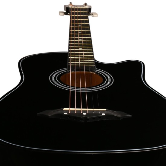 Juârez Acoustic Guitar Kit, 38 Inch Cutaway, 038C with Bag, Strings, Pick and Strap, Black