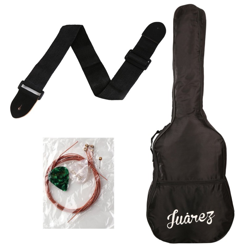 Juârez Acoustic Guitar, 38 Inch Cutaway, 038C with Bag, Strings, Pick and Strap, Black Juârez Acoustic Guitar, 38 Inch Cutaway, 038C with Bag, Strings, Pick and Strap, Black