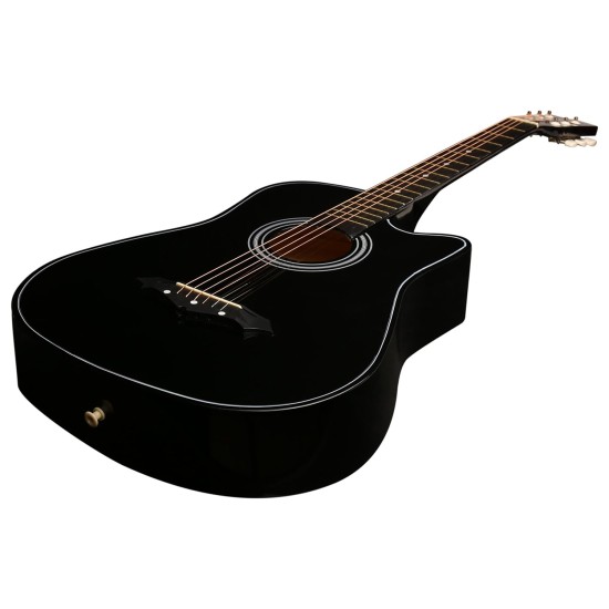 Juârez Acoustic Guitar Kit, 38 Inch Cutaway, 038C with Bag, Strings, Pick and Strap, Black