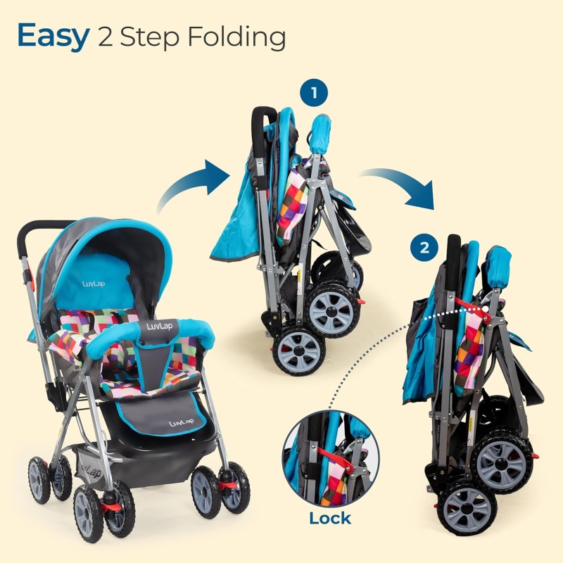 LuvLap Sunshine Baby Stroller/Pram For 0 To 3 Years, New Born/Toddler/Kid, 5 Point Safety Harness, Adjustable Backrest, 360? Swivel Wheel, Large Storage Basket, Reversible Handlebar (Teal) LuvLap Sunshine Baby Stroller/Pram For 0 To 3 Years, New Born/Toddler/Kid, 5 Point Safety Harness, Adjustable Backrest, 360? Swivel Wheel, Large Storage Basket, Reversible Handlebar (Teal)