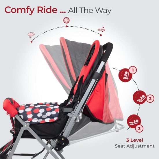 LuvLap Sunshine Baby Stroller/Pram for 0 to 3 Years, New Born/Toddler/Kid, 5 Point Safety Harness, Adjustable backrest, 360° Swivel Wheel, Large Storage Basket, Reversible Handlebar (Red) LuvLap Sunshine Baby Stroller/Pram for 0 to 3 Years, New Born/Toddler/Kid, 5 Point Safety Harness, Adjustable backrest, 360° Swivel Wheel, Large Storage Basket, Reversible Handlebar (Red)